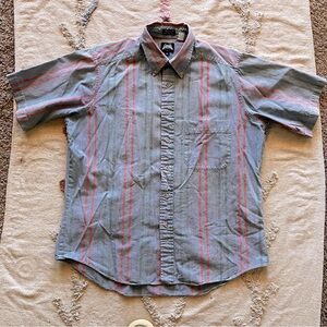 Vintage Lee Blue Red Striped Button Down Shirt short sleeve mens size large L